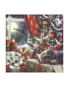 Салфетка (SN0075) 33x33, CAT IS WAITING FOR CHRISTMAS