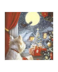 Салфетка (SN0163) 33x33, DOG IS WAITING FOR CHRISTMAS